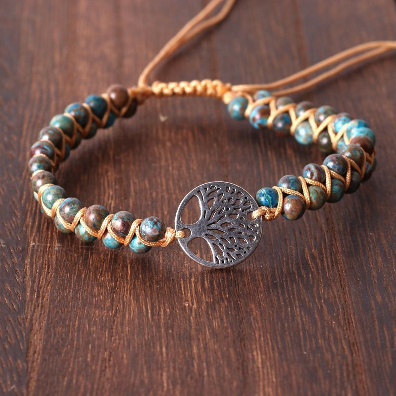 Elegant Tree Bead Yoga Bracelet – Double Braided Design