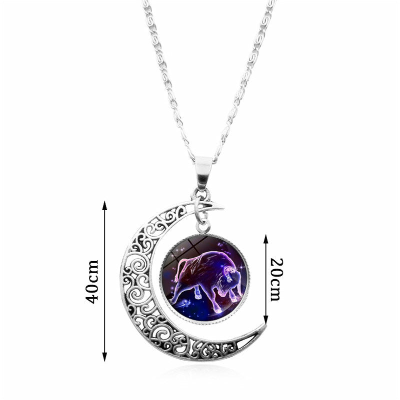 Starry Sky Animal 12 Constellation Moon Necklace Time Stone Pendant