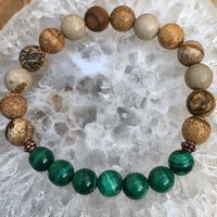 Malachite & Picture Jasper Stretch Bracelet! Genuine Stones!