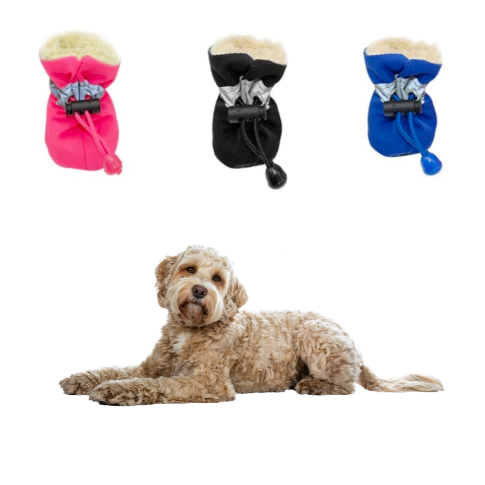 Dogs Winter Warm Shoes 4-Piece Set - Anti-Slip, Reflective, Drawstring Closure