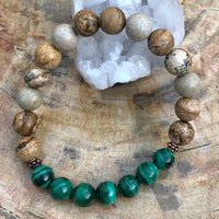 Malachite & Picture Jasper Stretch Bracelet! Genuine Stones!