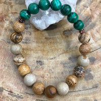 Malachite & Picture Jasper Stretch Bracelet! Genuine Stones!