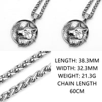 Men's Vintage Double Sided Wolf Head Titanium Steel Pendant Necklace