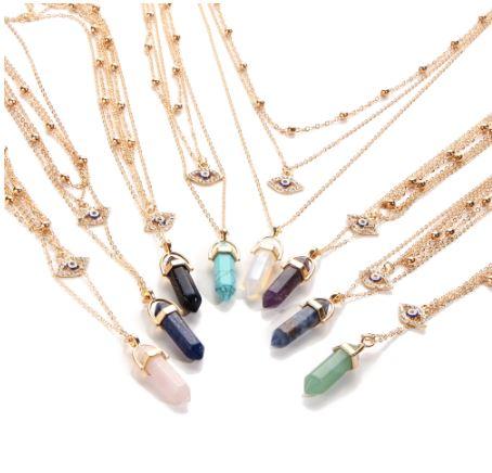 Elegant multilayer necklace with protective stones