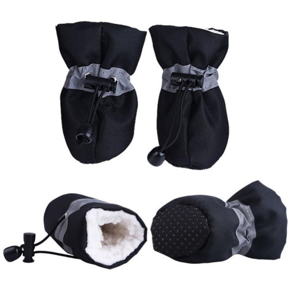 Dogs Winter Warm Shoes 4-Piece Set - Anti-Slip, Reflective, Drawstring Closure