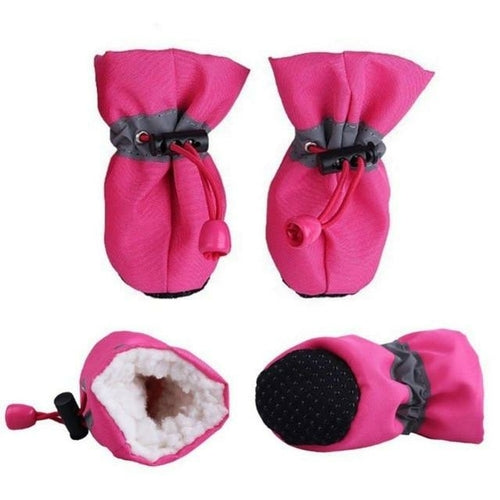 Dogs Winter Warm Shoes 4-Piece Set - Anti-Slip, Reflective, Drawstring Closure