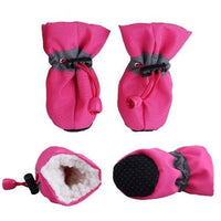 Dogs Winter Warm Shoes 4-Piece Set - Anti-Slip, Reflective, Drawstring Closure