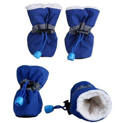 Dogs Winter Warm Shoes 4-Piece Set - Anti-Slip, Reflective, Drawstring Closure